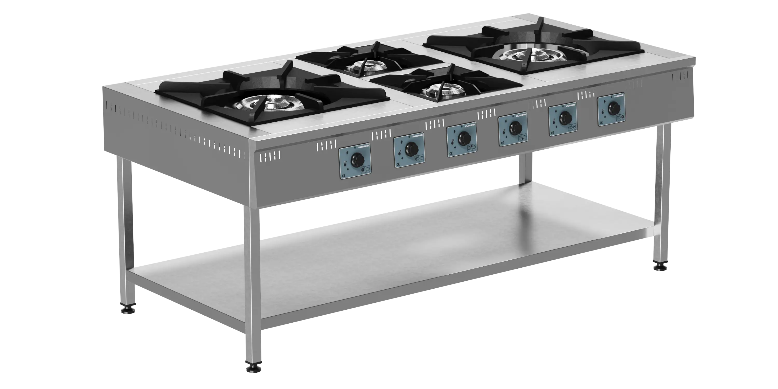 Taban Raflı Ocak 2(Çift Yanış)+2 Brulörlü Doğalgaz (Gas Cooker 2+2 Burners NG)